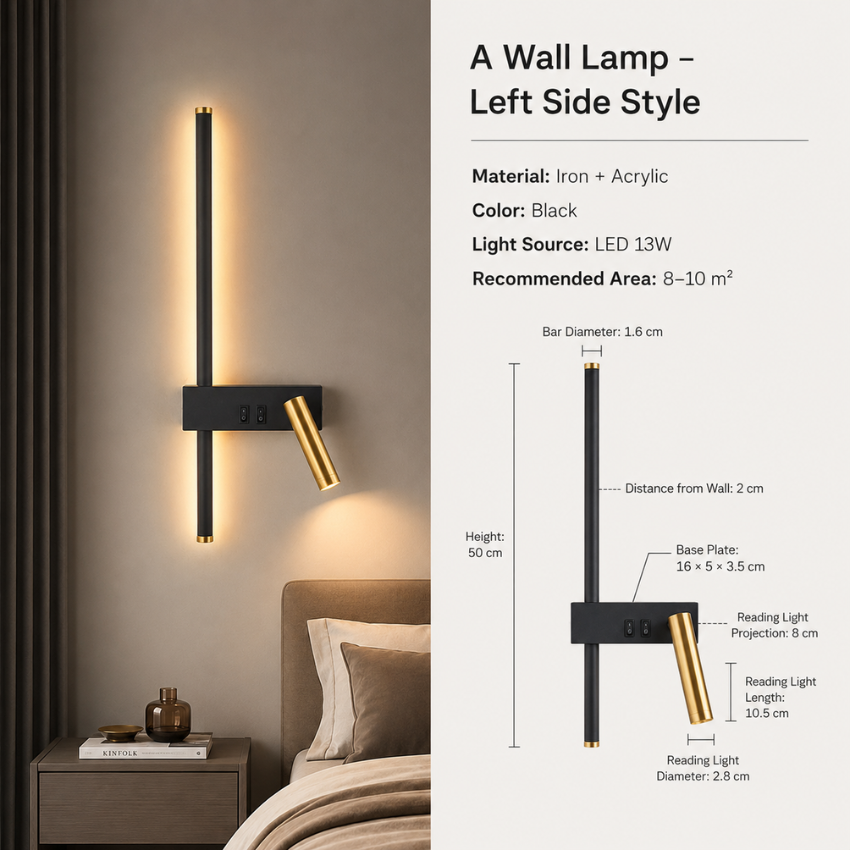 Wandlamp LED met Verticale Lichtbalk en Verstelbare Spot