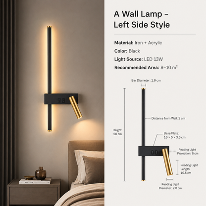 Wandlamp LED met Verticale Lichtbalk en Verstelbare Spot