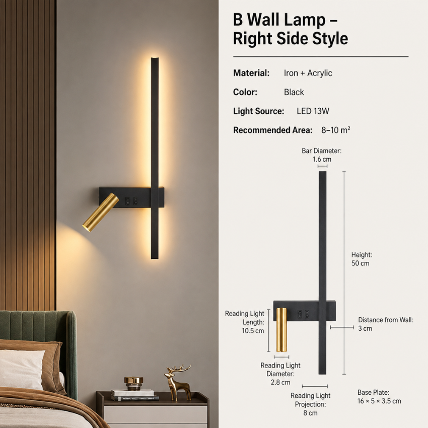 Wandlamp LED met Verticale Lichtbalk en Verstelbare Spot