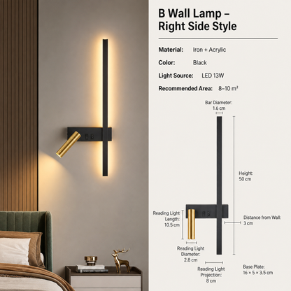 Wandlamp LED met Verticale Lichtbalk en Verstelbare Spot