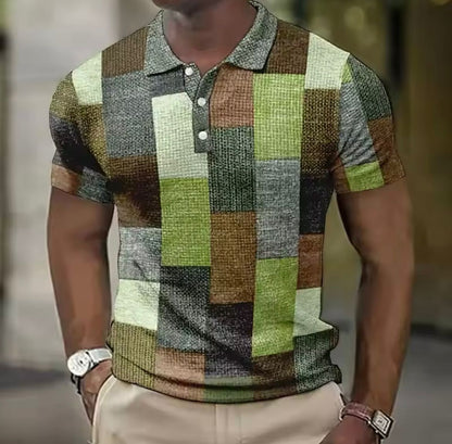 Heren Polo Shirt met Patchwork Ruitprint