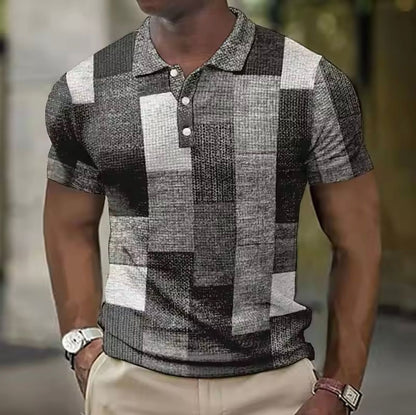 Heren Polo Shirt met Patchwork Ruitprint
