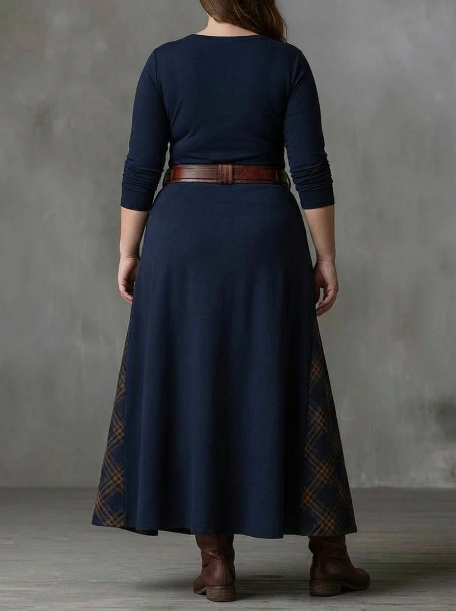 Dames Maxi Jurk Ruitprint Suède Look met Riem