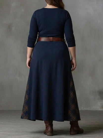 Dames Maxi Jurk Ruitprint Suède Look met Riem