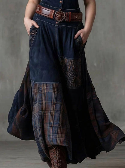 Dames Maxi Jurk Ruitprint Suède Look met Riem