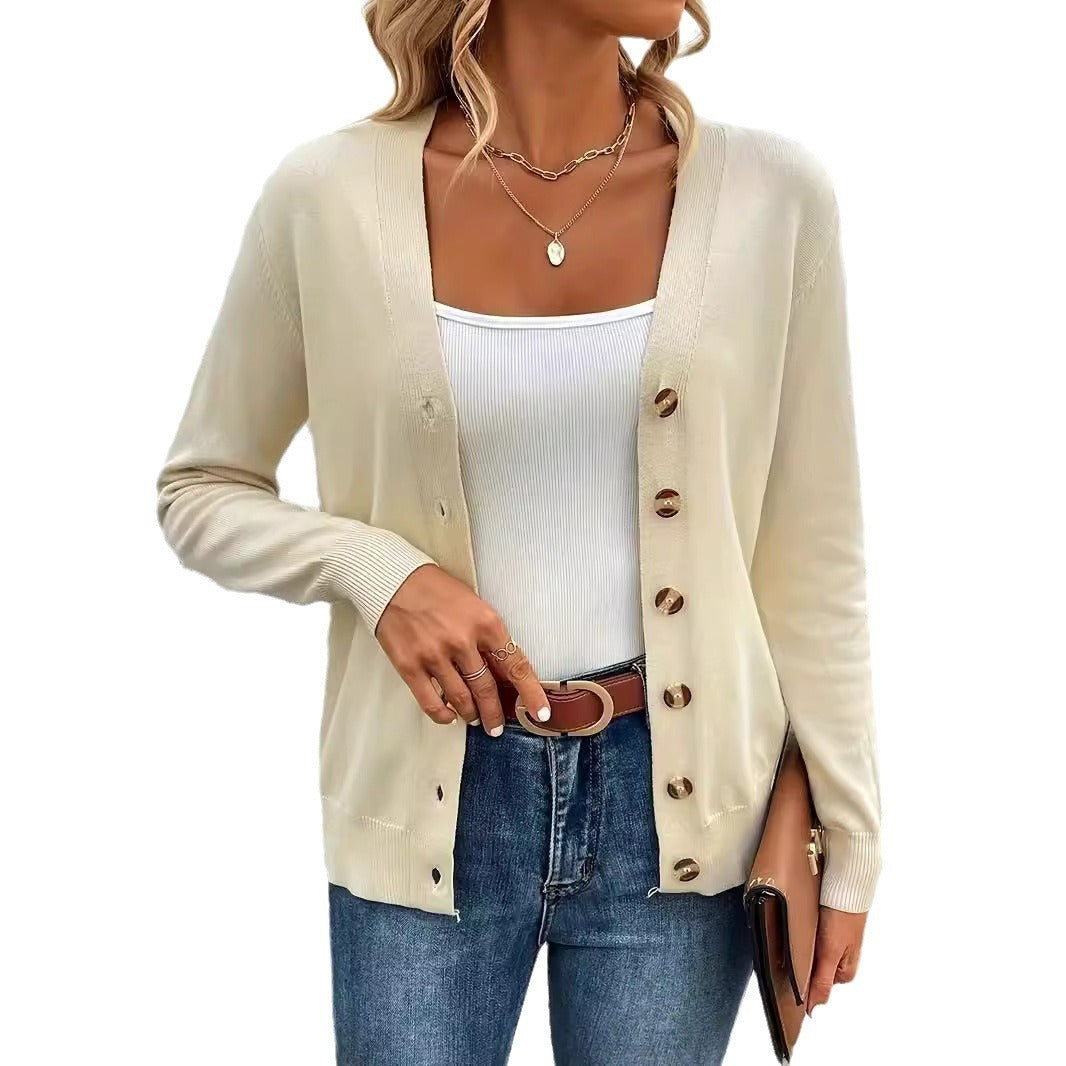 Dames Vest V-Hals met Zijsplitten en Knoopdetail