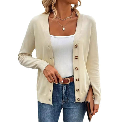 Dames Vest V-Hals met Zijsplitten en Knoopdetail