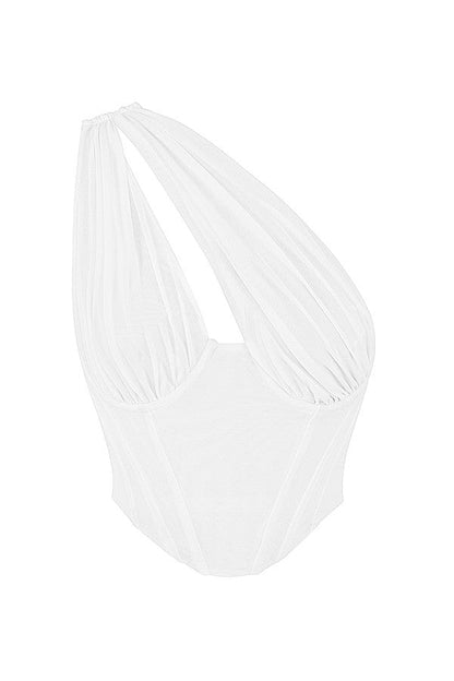 Havienna - Witte Asymmetrische Top met Mesh en Uitsnede