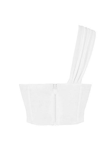 Havienna - Witte Asymmetrische Top met Mesh en Uitsnede