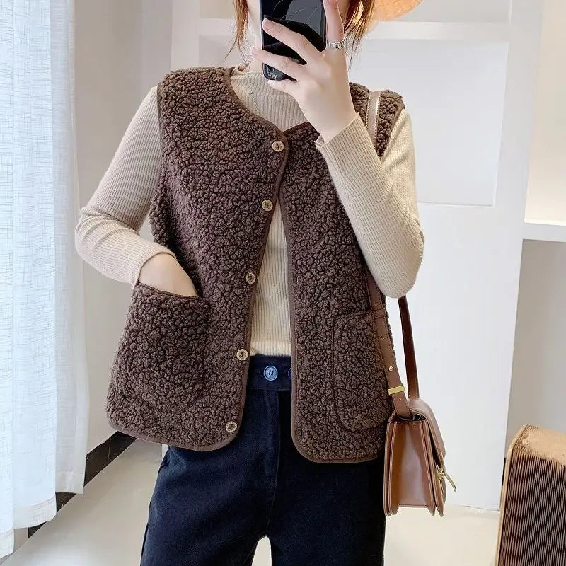 Dames Warm Gebreid Cardigan Vest – Casual voor Herfst en Winter