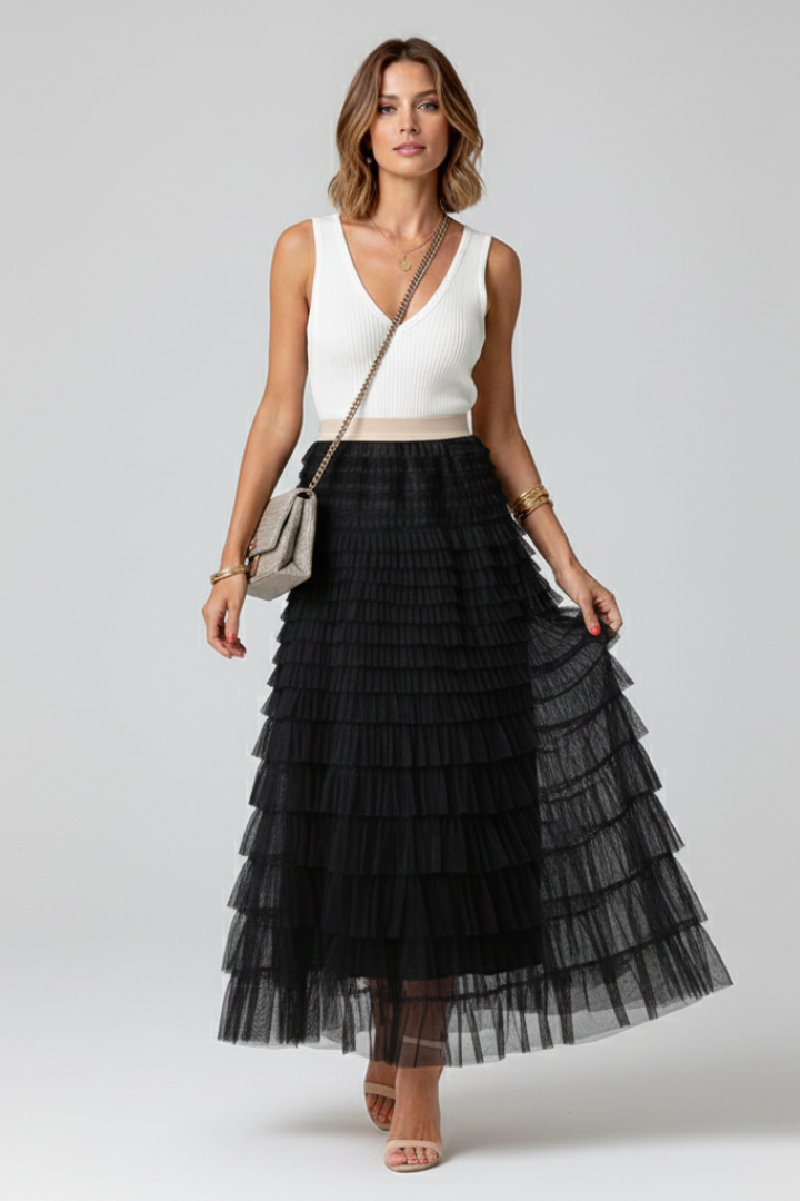 Dames Getailleerde Midi Rok – Met Elastische Taille, Geschikt voor Lente en Zomer