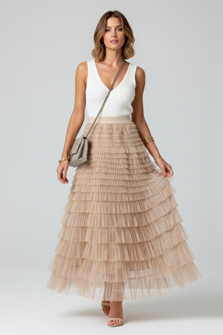Dames Getailleerde Midi Rok – Met Elastische Taille, Geschikt voor Lente en Zomer