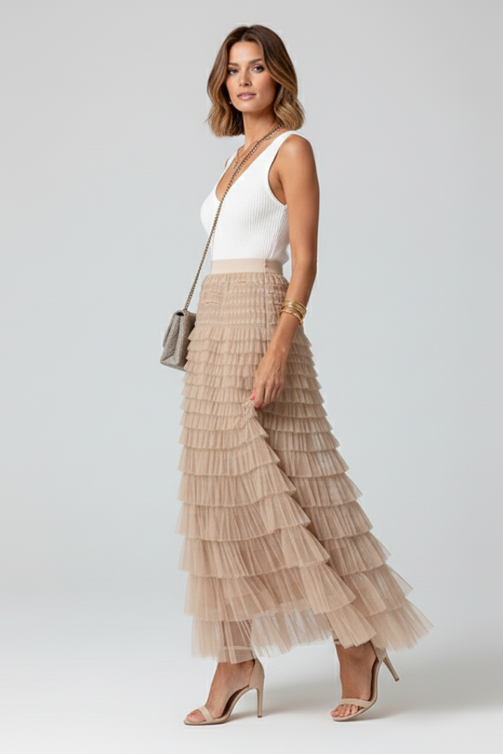 Dames Getailleerde Midi Rok – Met Elastische Taille, Geschikt voor Lente en Zomer