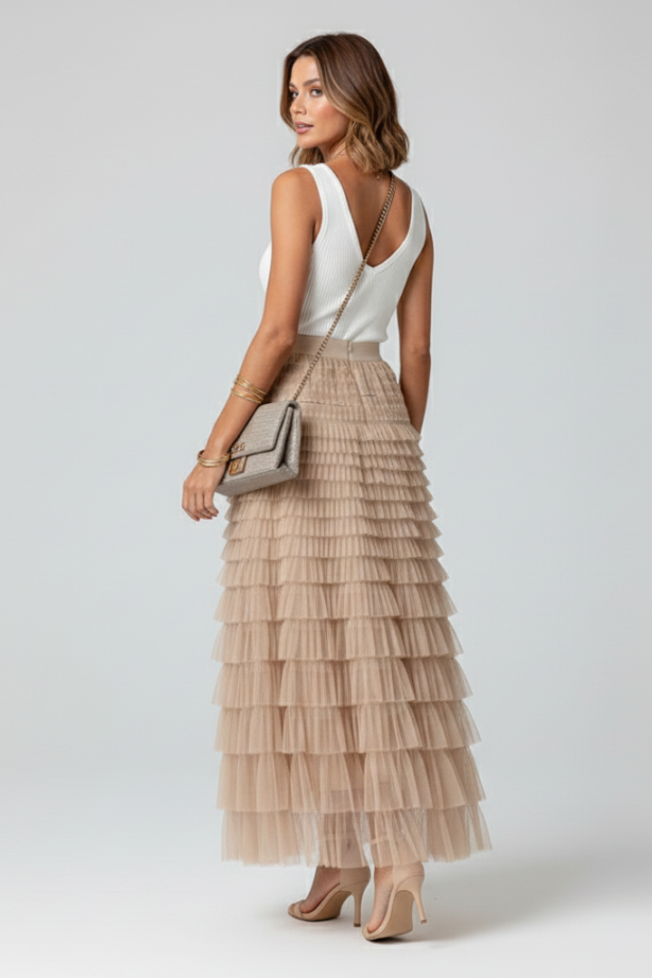 Dames Getailleerde Midi Rok – Met Elastische Taille, Geschikt voor Lente en Zomer