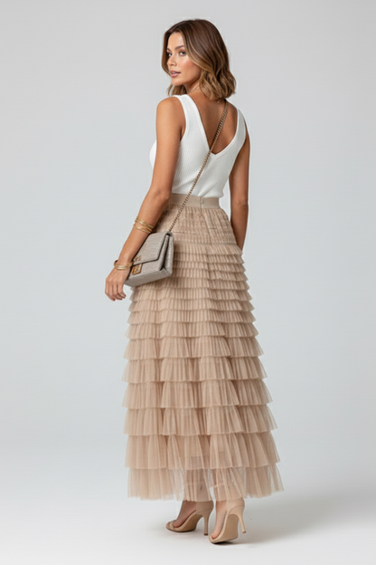 Dames Getailleerde Midi Rok – Met Elastische Taille, Geschikt voor Lente en Zomer