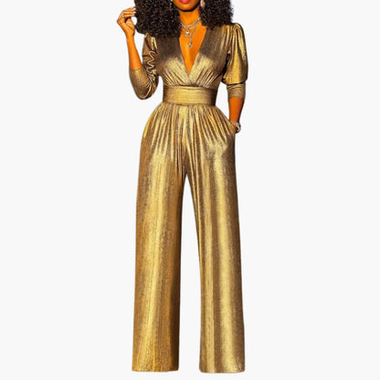 Dames Jumpsuit met Glanzende Afwerking en Rechte Pijpen