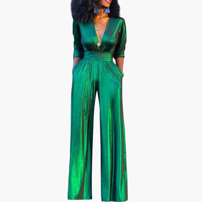 Dames Jumpsuit met Glanzende Afwerking en Rechte Pijpen