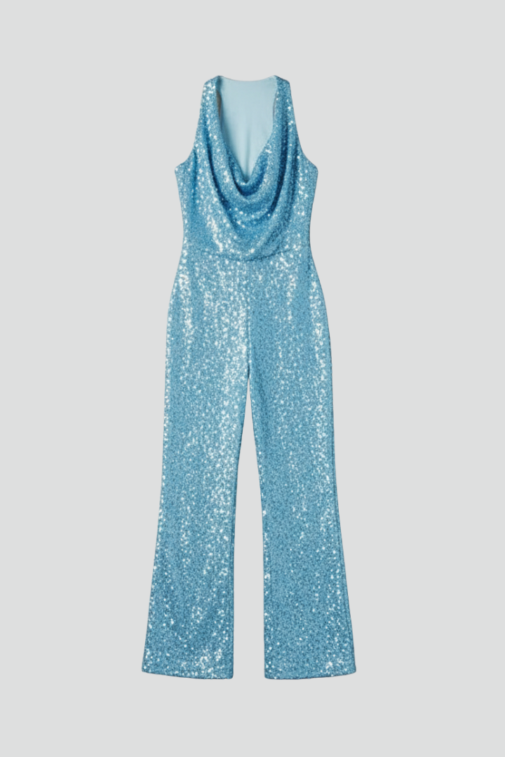 Dames Halter Neck Jumpsuit – Getailleerd, Wijde Pijpen, Geschikt voor Zomer en Casual Gebruik