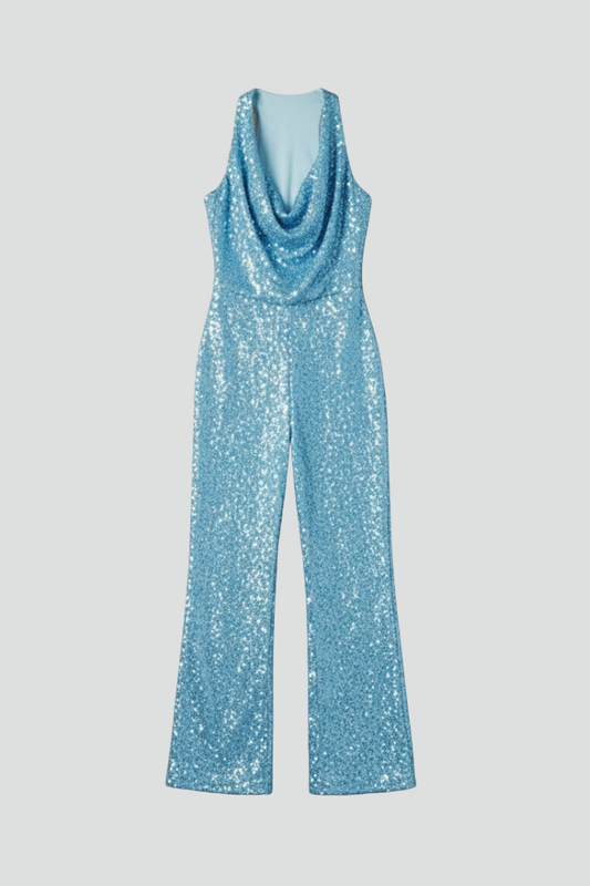 Dames Halter Neck Jumpsuit – Getailleerd, Wijde Pijpen, Geschikt voor Zomer en Casual Gebruik