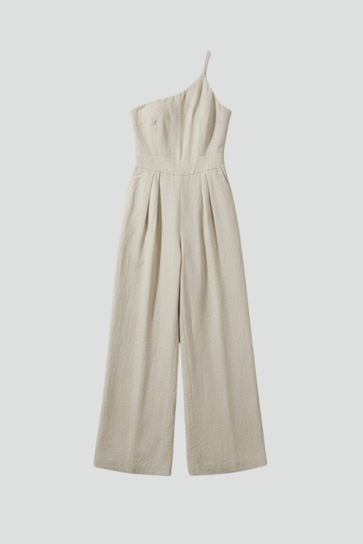 Dames Getailleerde Jumpsuit – Eén Schouder, Wijde Pijpen, Geschikt voor Casual en Feestelijke Gelegenheden