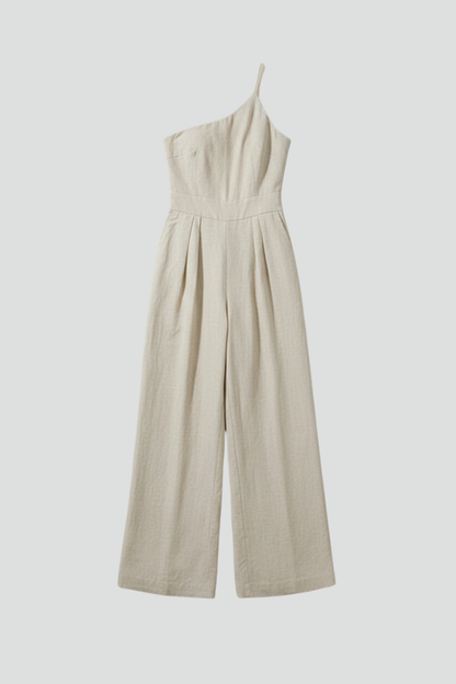 Dames Getailleerde Jumpsuit – Eén Schouder, Wijde Pijpen, Geschikt voor Casual en Feestelijke Gelegenheden