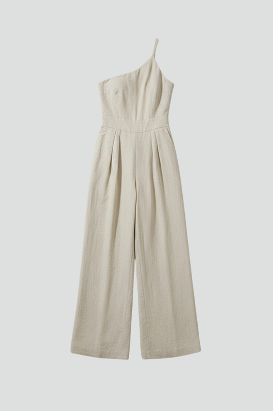 Dames Getailleerde Jumpsuit – Eén Schouder, Wijde Pijpen, Geschikt voor Casual en Feestelijke Gelegenheden