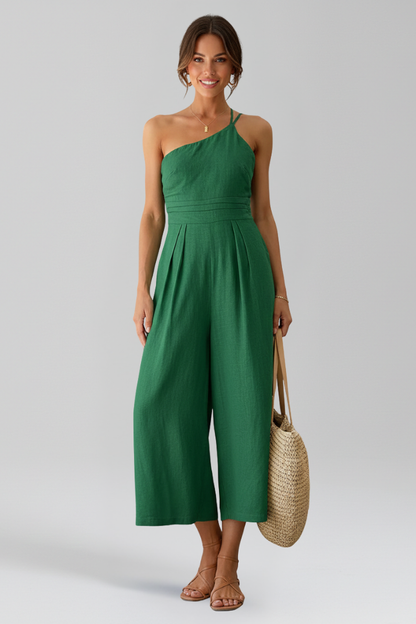 Dames Getailleerde Jumpsuit – Eén Schouder, Wijde Pijpen, Geschikt voor Casual en Feestelijke Gelegenheden