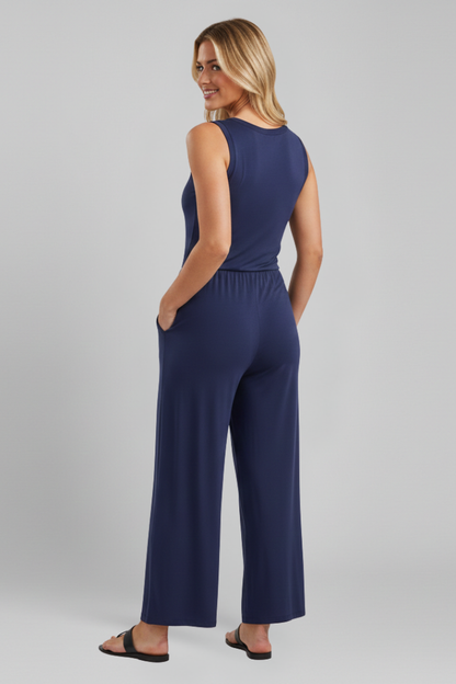Dames Getailleerde Jumpsuit – Met Elastische Taille en Brede Pijpen voor Casual Gebruik