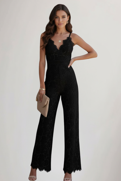 Dames Getailleerde Jumpsuit – Mouwloos, V-hals, Wijde Pijpen voor Casual Gebruik