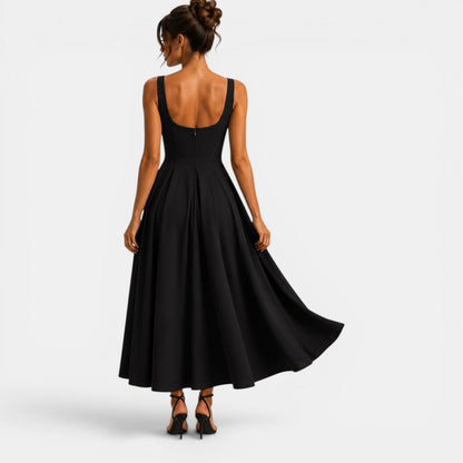 Dames Midi Jurk met Bandjes en Vierkante Hals