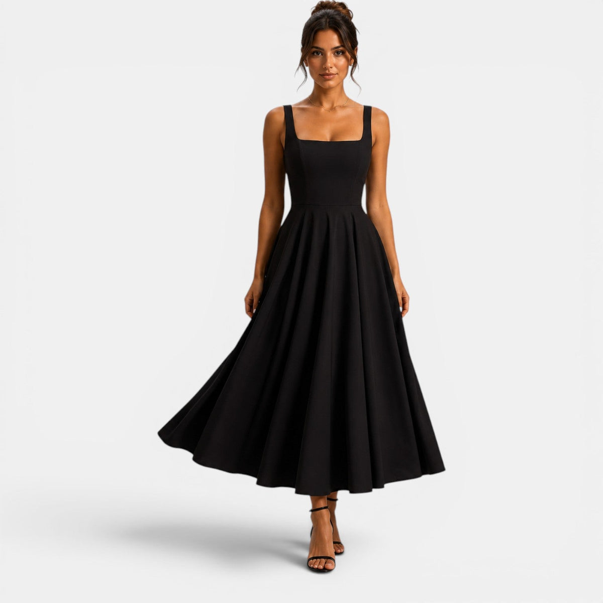 Dames Midi Jurk met Bandjes en Vierkante Hals