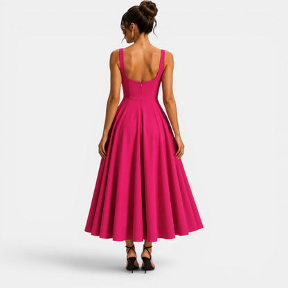 Dames Midi Jurk met Bandjes en Vierkante Hals