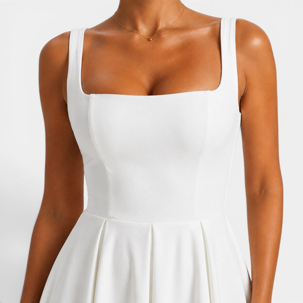 Dames Midi Jurk met Bandjes en Vierkante Hals