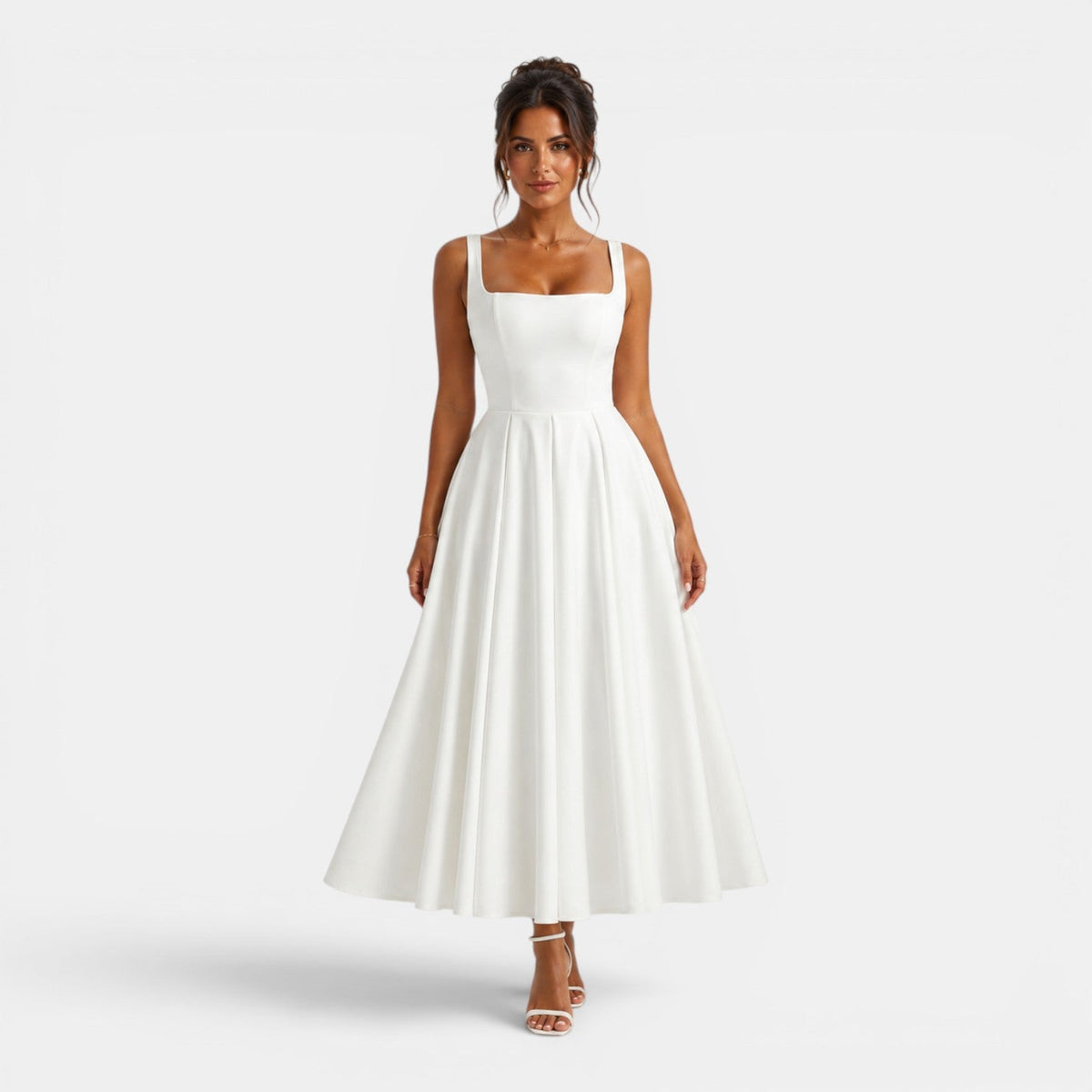 Dames Midi Jurk met Bandjes en Vierkante Hals