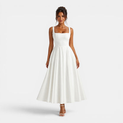 Dames Midi Jurk met Bandjes en Vierkante Hals