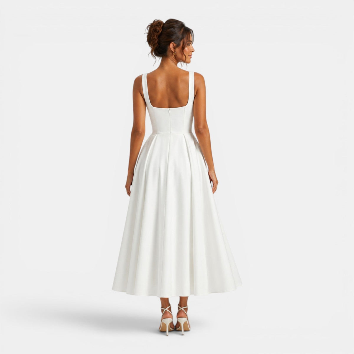 Dames Midi Jurk met Bandjes en Vierkante Hals