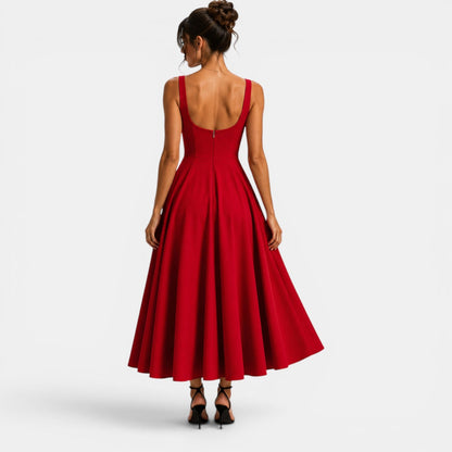 Dames Midi Jurk met Bandjes en Vierkante Hals