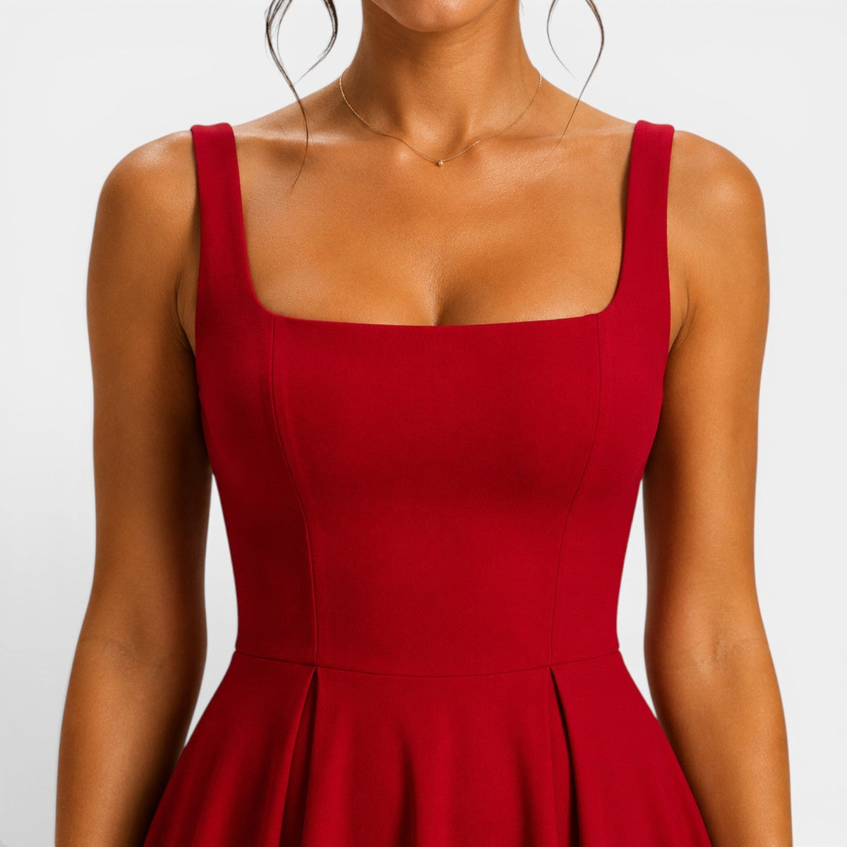 Dames Midi Jurk met Bandjes en Vierkante Hals