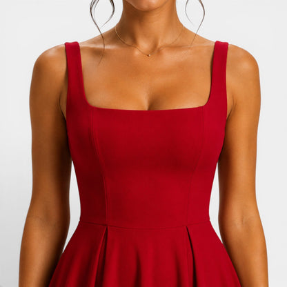 Dames Midi Jurk met Bandjes en Vierkante Hals