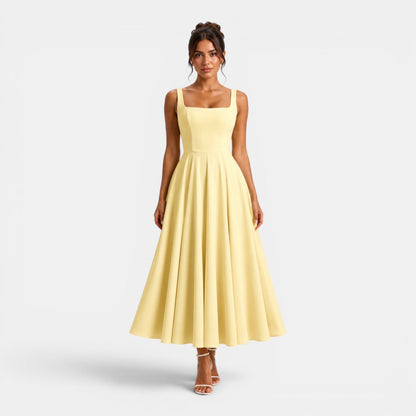 Dames Midi Jurk met Bandjes en Vierkante Hals