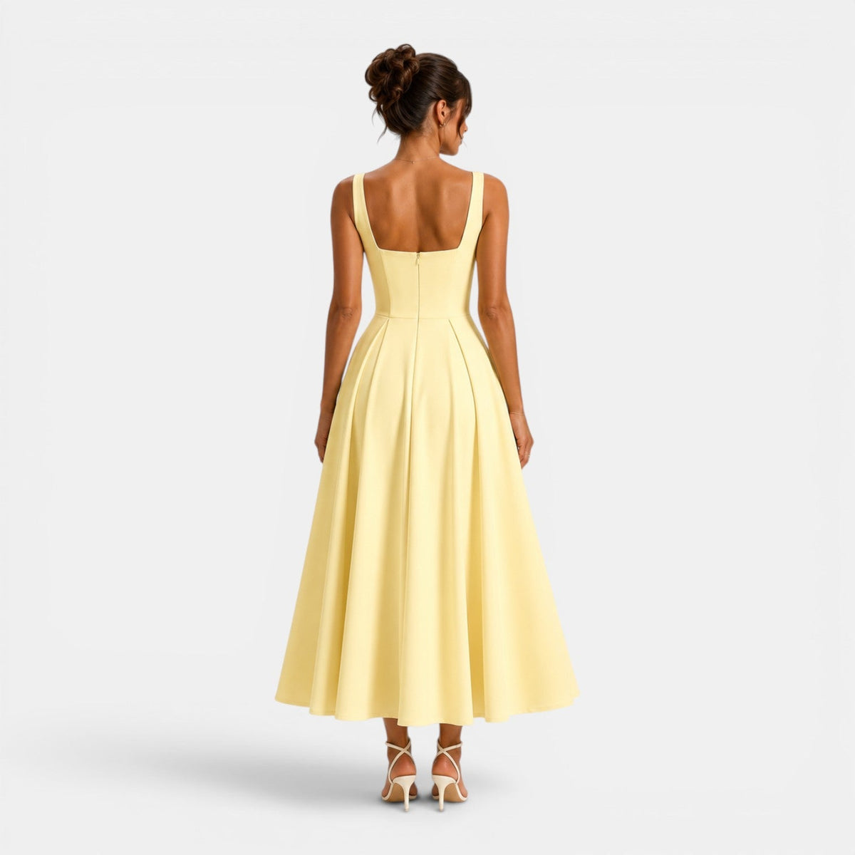 Dames Midi Jurk met Bandjes en Vierkante Hals