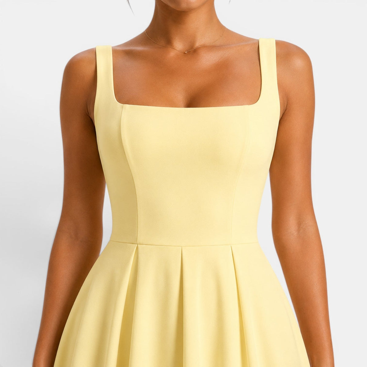 Dames Midi Jurk met Bandjes en Vierkante Hals
