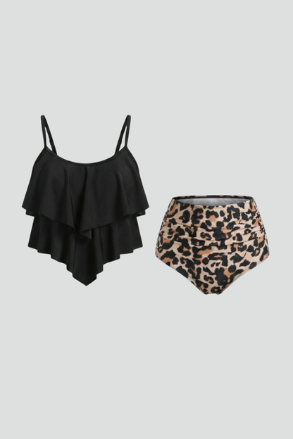 Dames High-Waisted Tankini Set – Met Ruffles, Geschikt voor Zomer en Zwemmen
