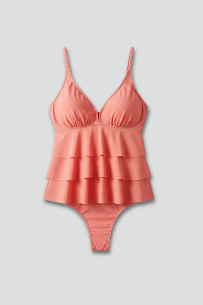 Dames Getailleerde Tankini Set – Met Ruffles, Geschikt voor Zomer en Strandactiviteiten