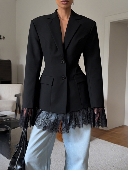 Dames Blazer met Kantdetail – Casual Chic