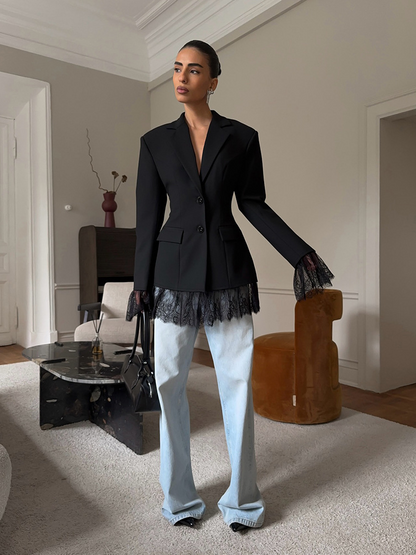 Dames Blazer met Kantdetail – Casual Chic