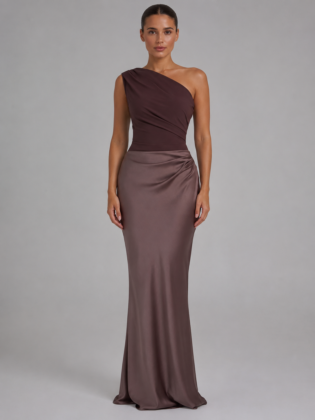 Dames Galajurk Maxi One-Shoulder Satijnlook