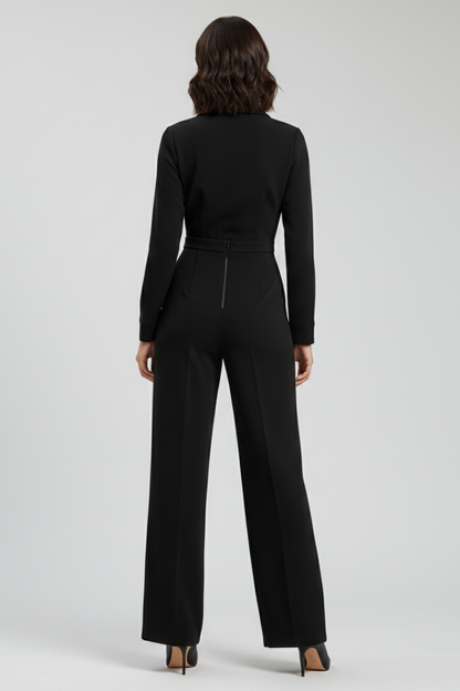 Dames Getailleerde Jumpsuit – Met Kraag en Wijde Pijpen, Geschikt voor Werk en Dagelijks Gebruik