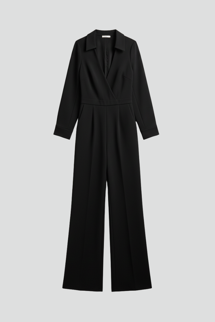 Dames Getailleerde Jumpsuit – Met Kraag en Wijde Pijpen, Geschikt voor Werk en Dagelijks Gebruik