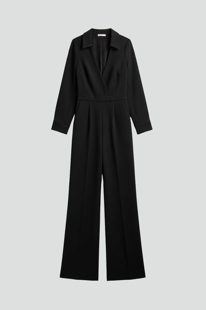 Dames Getailleerde Jumpsuit – Met Kraag en Wijde Pijpen, Geschikt voor Werk en Dagelijks Gebruik